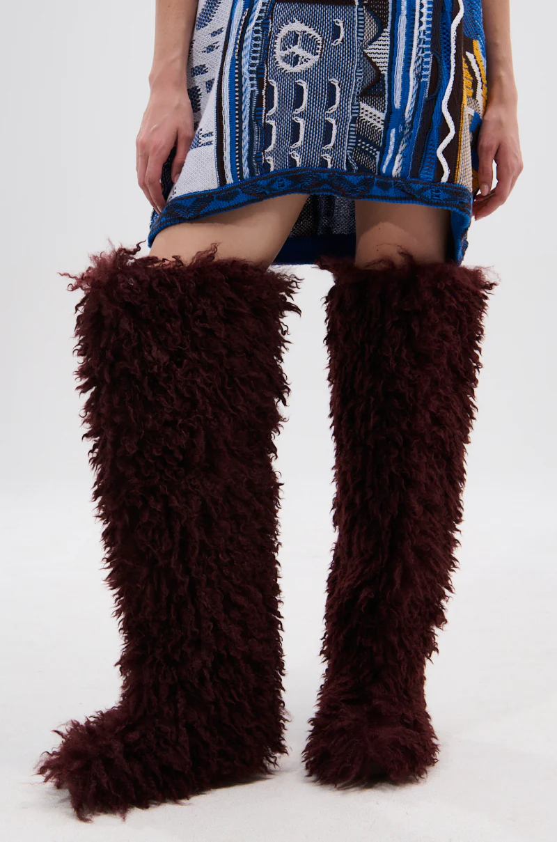 AZALEA WANG TEMPLETON BURGUNDY FAUX POODLE FUR OVER THE KNEE BOOT - Image 3
