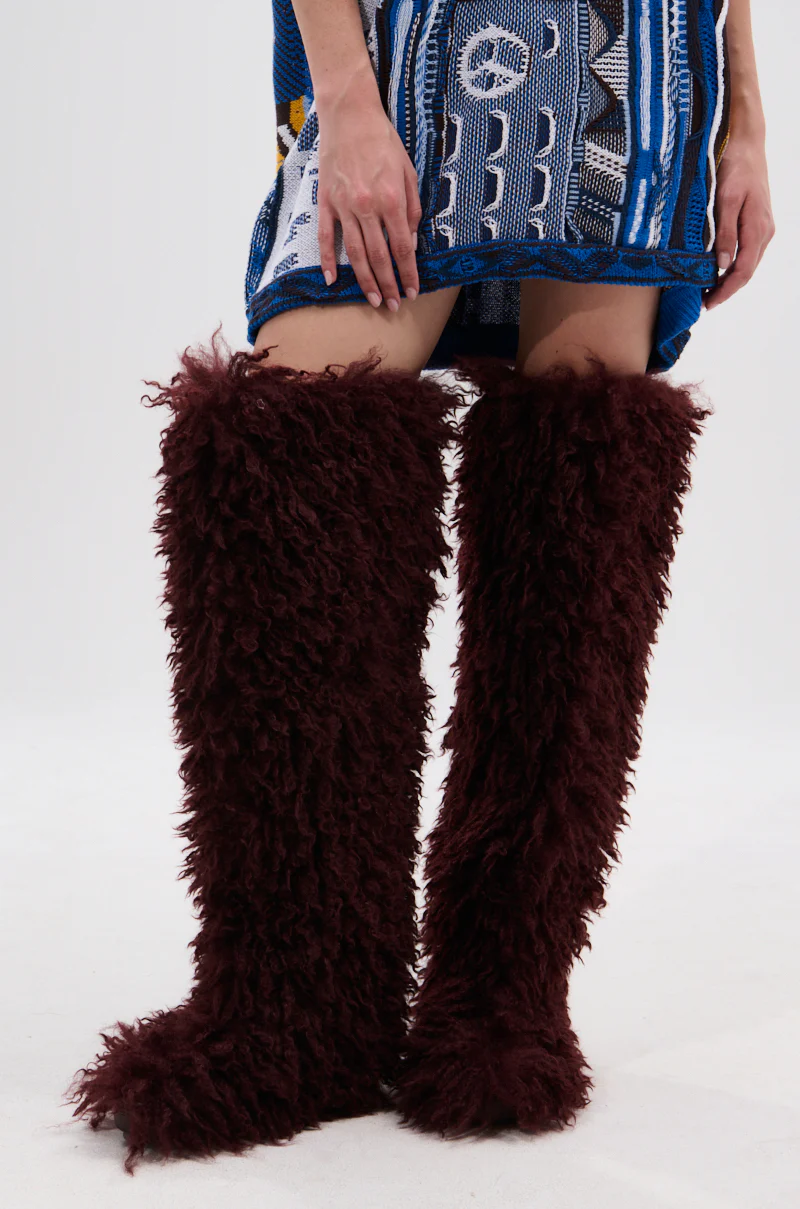 AZALEA WANG TEMPLETON BURGUNDY FAUX POODLE FUR OVER THE KNEE BOOT - Image 4
