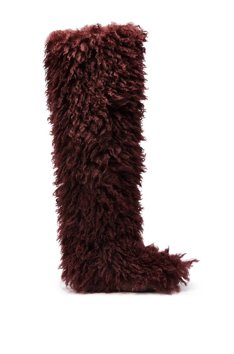 AZALEA WANG TEMPLETON BURGUNDY FAUX POODLE FUR OVER THE KNEE BOOT - Image 5