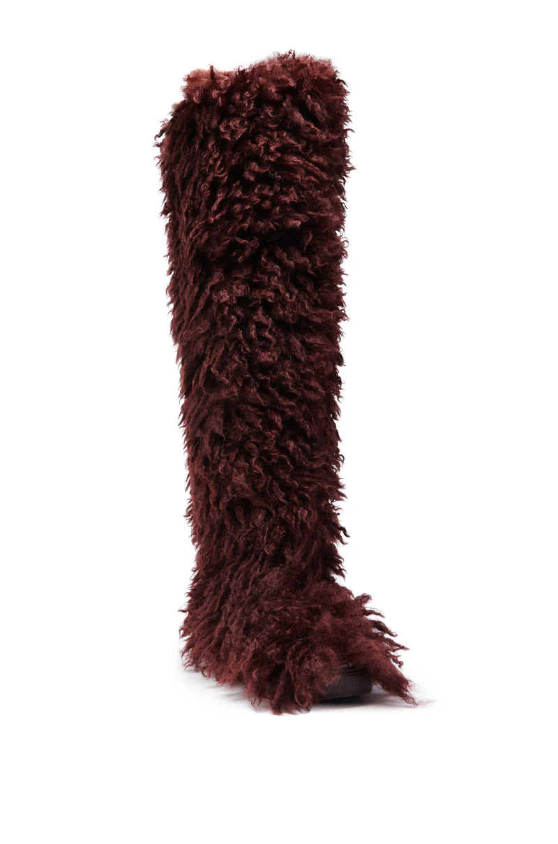 AZALEA WANG TEMPLETON BURGUNDY FAUX POODLE FUR OVER THE KNEE BOOT - Image 6