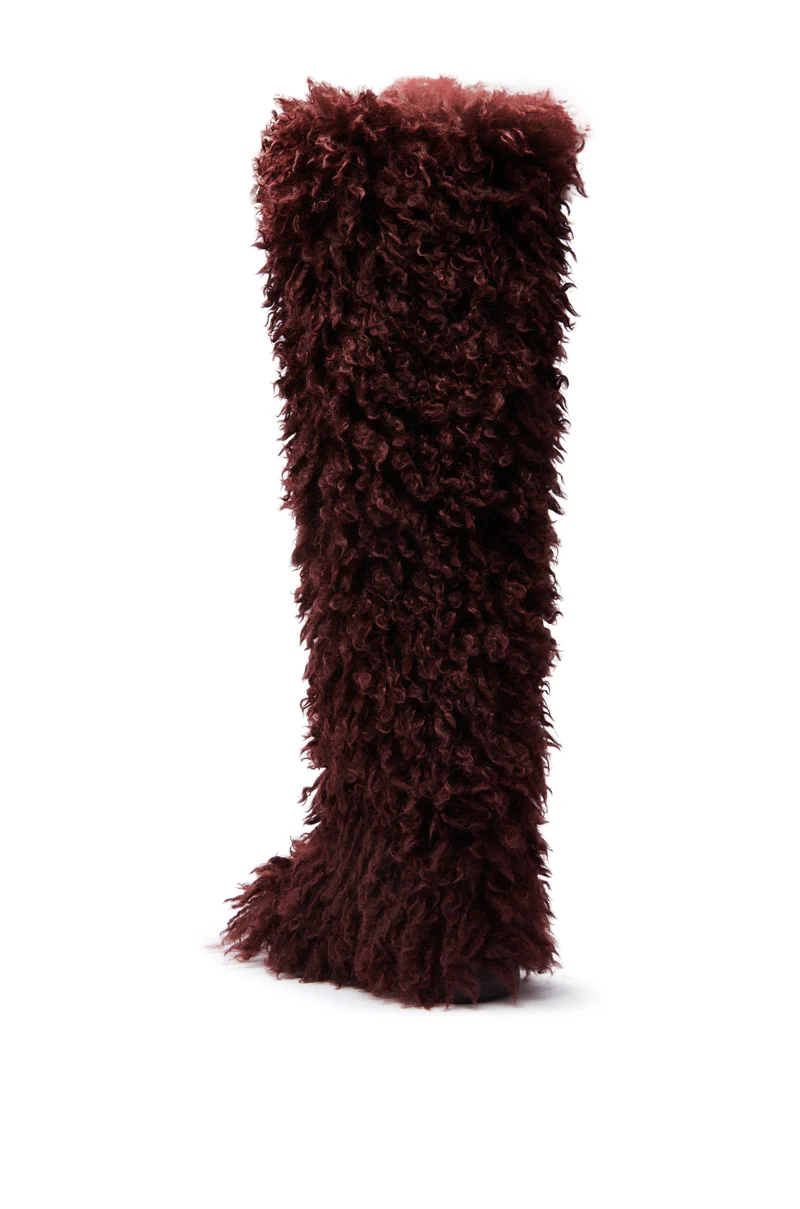AZALEA WANG TEMPLETON BURGUNDY FAUX POODLE FUR OVER THE KNEE BOOT - Image 7