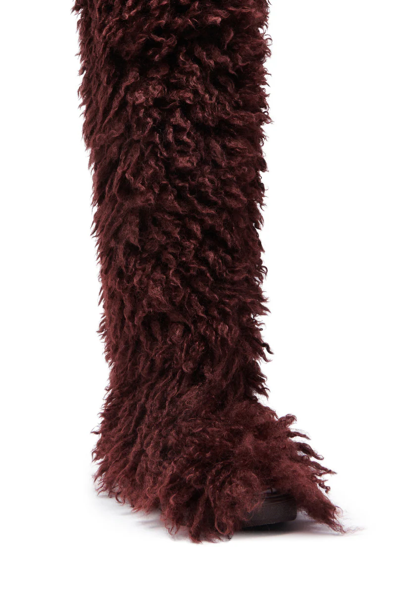 AZALEA WANG TEMPLETON BURGUNDY FAUX POODLE FUR OVER THE KNEE BOOT - Image 8