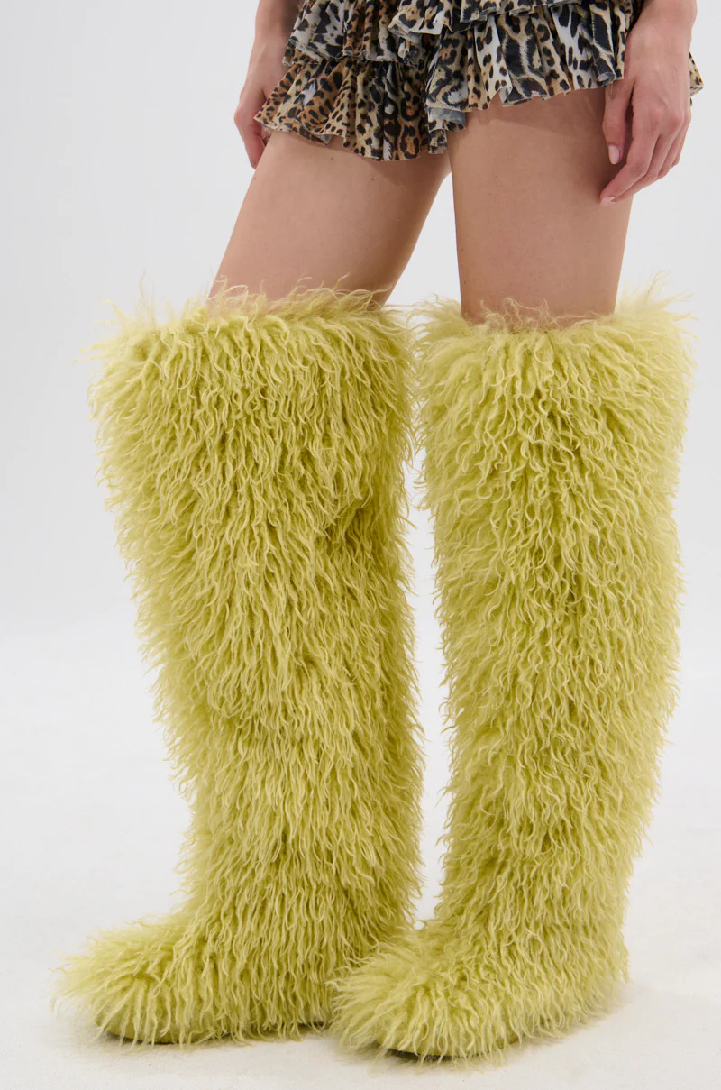 AZALEA WANG TEMPLETON LIME FAUX POODLE FUR OVER THE KNEE BOOT - Image 3