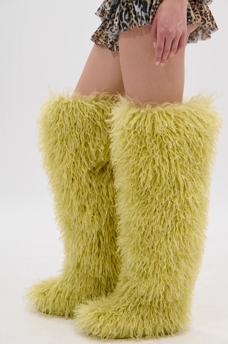 AZALEA WANG TEMPLETON LIME FAUX POODLE FUR OVER THE KNEE BOOT - Image 4
