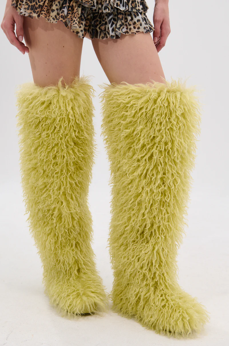 AZALEA WANG TEMPLETON LIME FAUX POODLE FUR OVER THE KNEE BOOT - Image 9