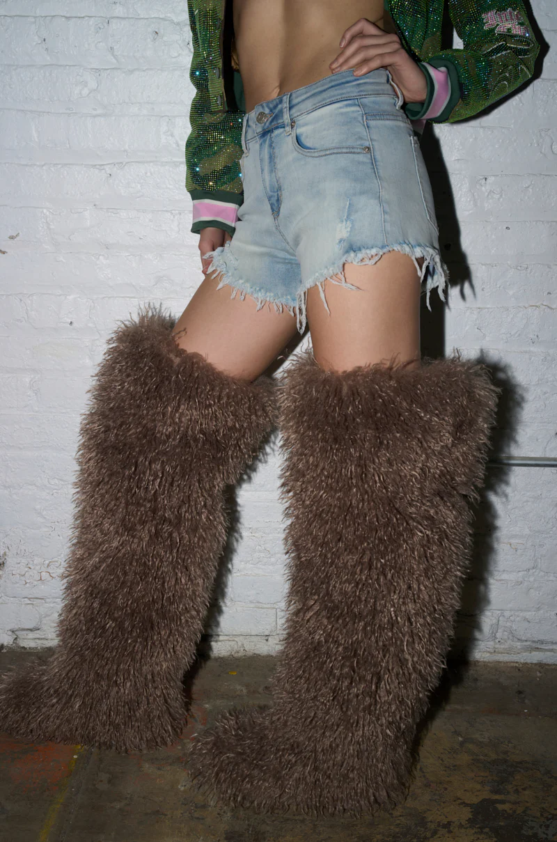 AZALEA WANG TEMPLETON TAUPE FAUX POODLE FUR OVER THE KNEE BOOT - Image 2