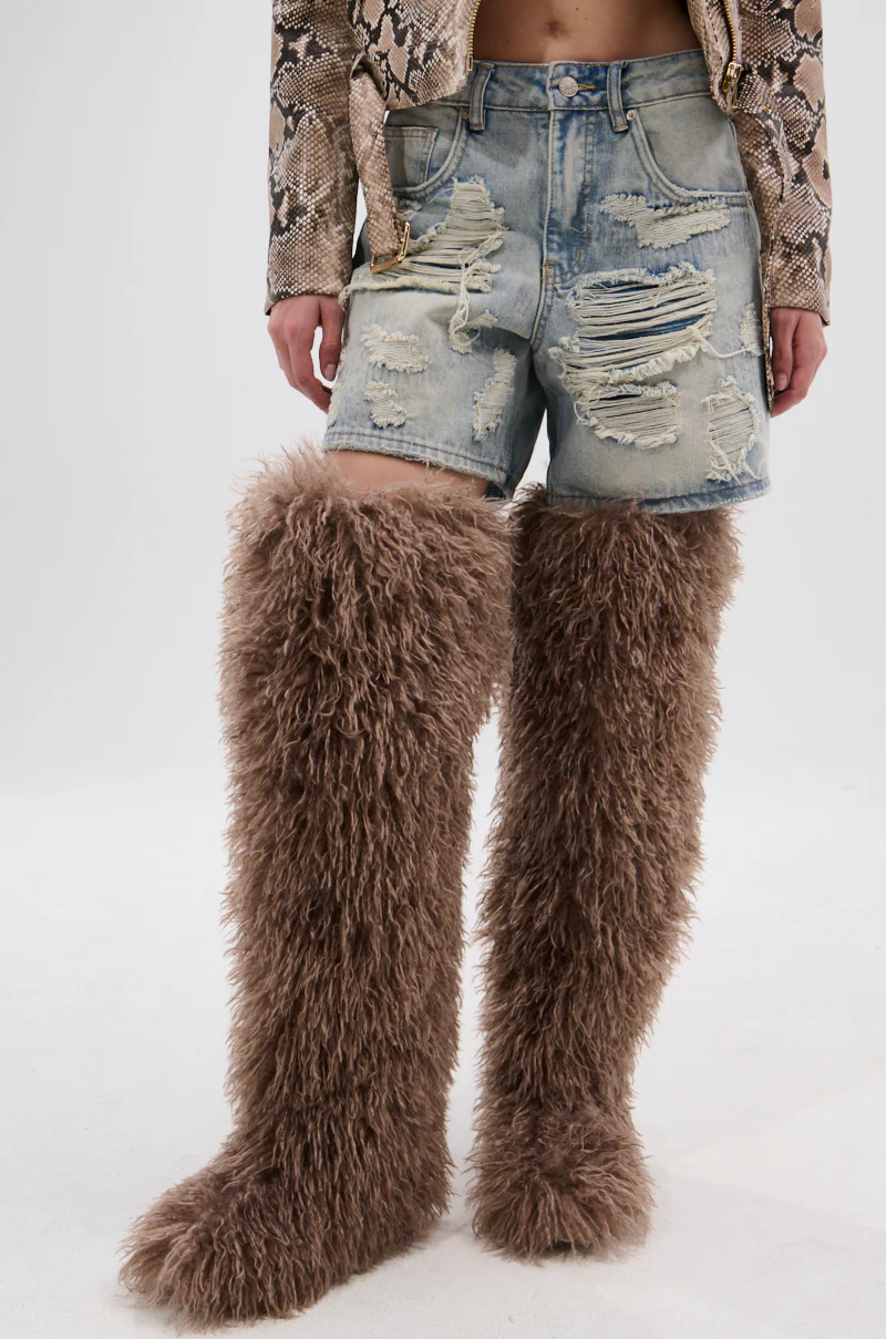 AZALEA WANG TEMPLETON TAUPE FAUX POODLE FUR OVER THE KNEE BOOT - Image 3