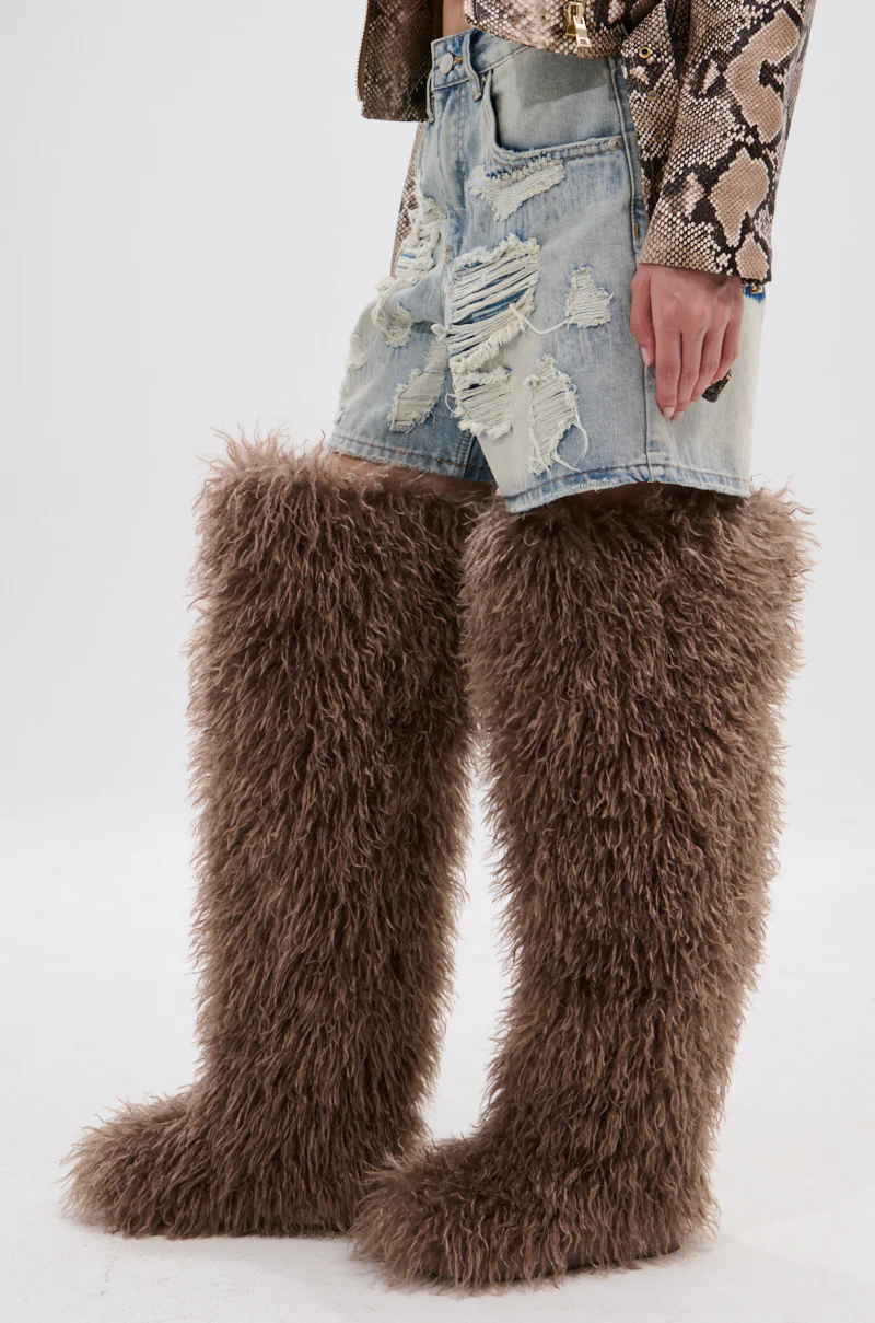 AZALEA WANG TEMPLETON TAUPE FAUX POODLE FUR OVER THE KNEE BOOT - Image 4