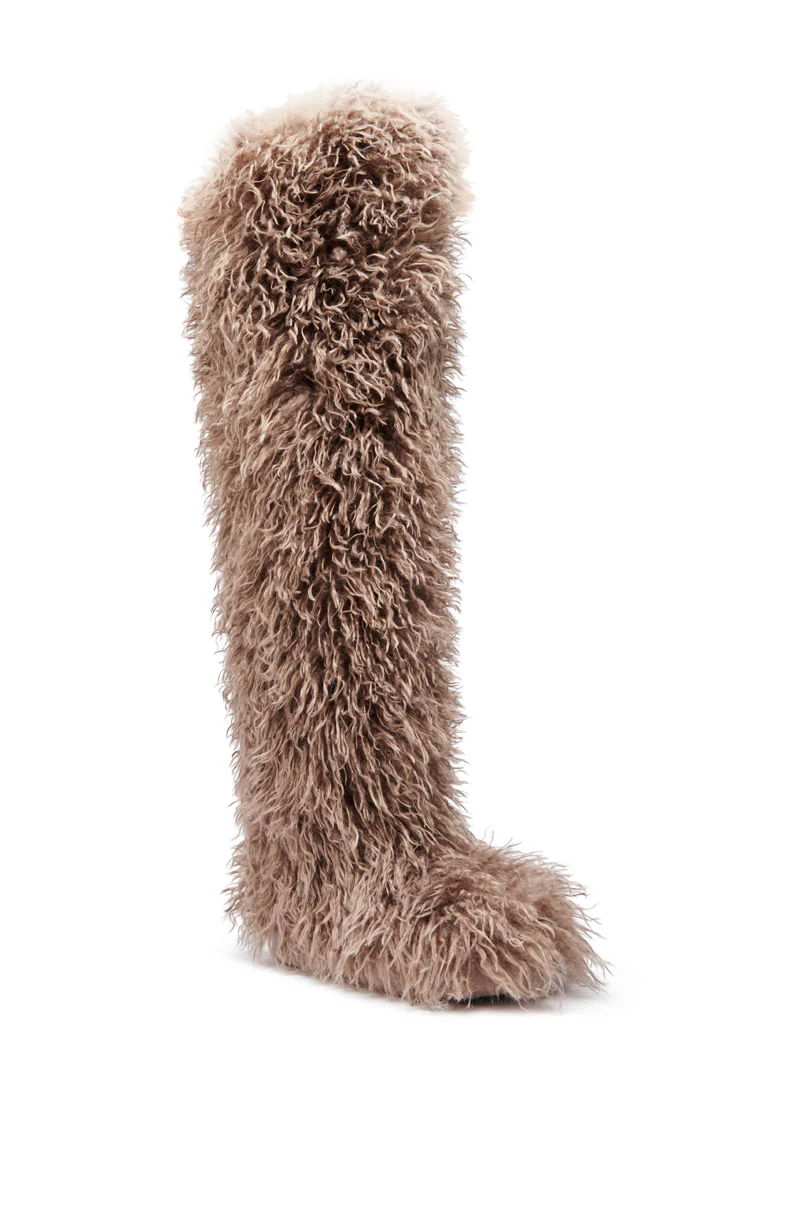 AZALEA WANG TEMPLETON TAUPE FAUX POODLE FUR OVER THE KNEE BOOT - Image 5