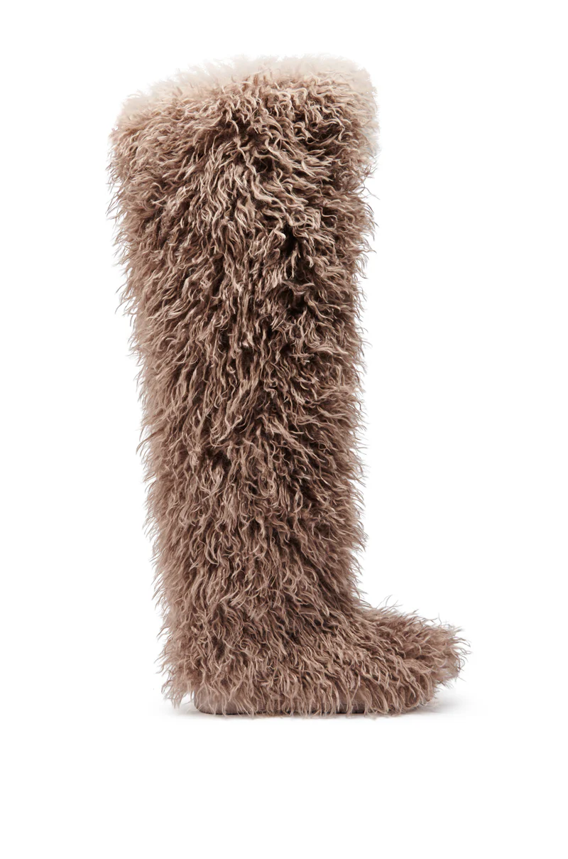 AZALEA WANG TEMPLETON TAUPE FAUX POODLE FUR OVER THE KNEE BOOT - Image 6