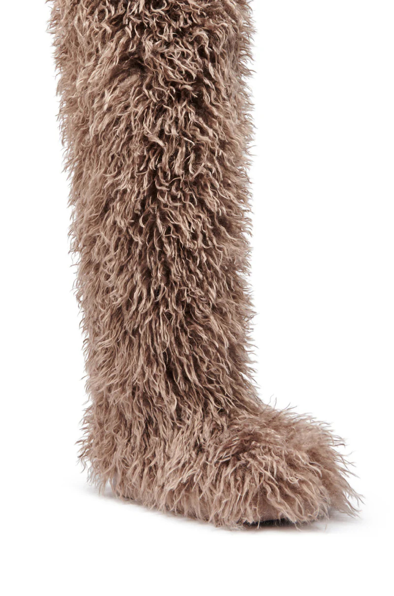 AZALEA WANG TEMPLETON TAUPE FAUX POODLE FUR OVER THE KNEE BOOT - Image 8