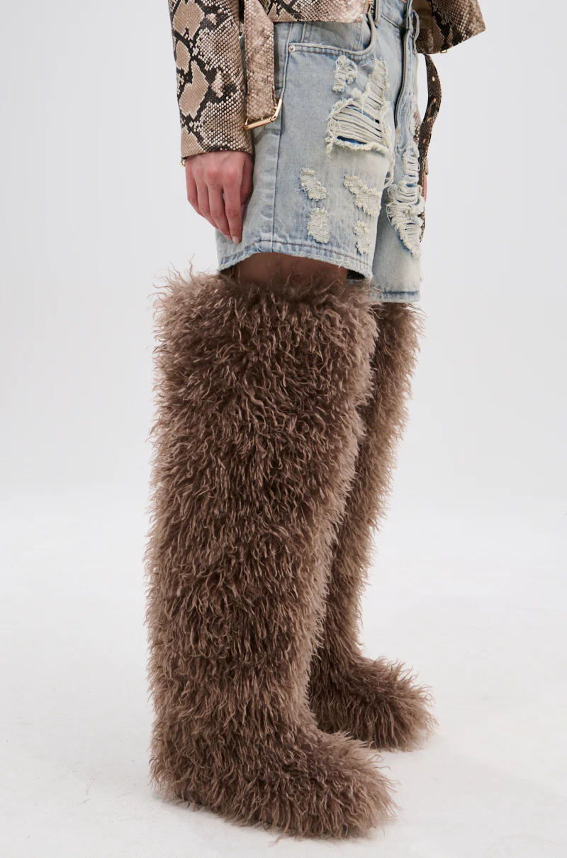 AZALEA WANG TEMPLETON TAUPE FAUX POODLE FUR OVER THE KNEE BOOT - Image 9