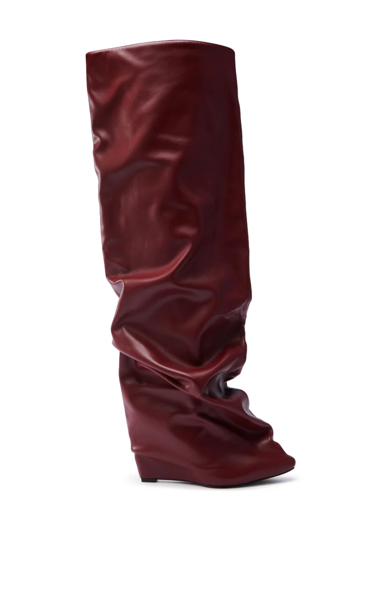 AZALEA WANG TEUILA BURGUNDY WEDGE RUCHED BOOT - Image 4