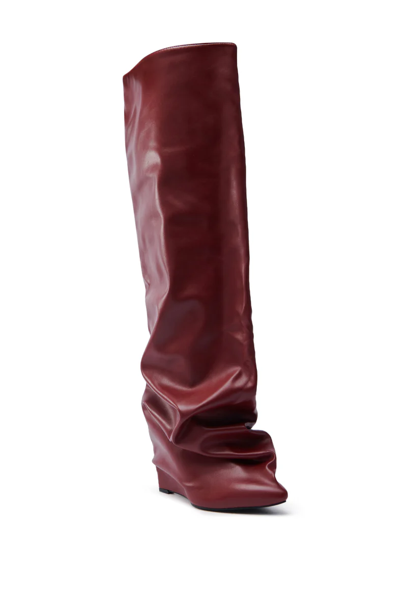 AZALEA WANG TEUILA BURGUNDY WEDGE RUCHED BOOT - Image 5