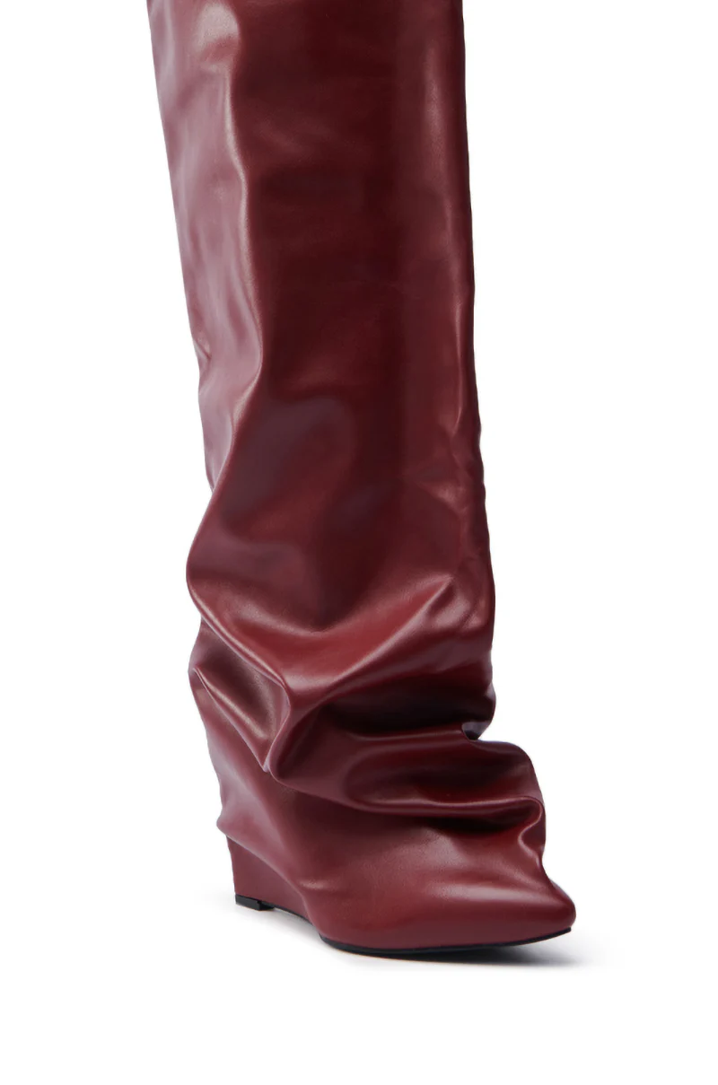 AZALEA WANG TEUILA BURGUNDY WEDGE RUCHED BOOT - Image 7
