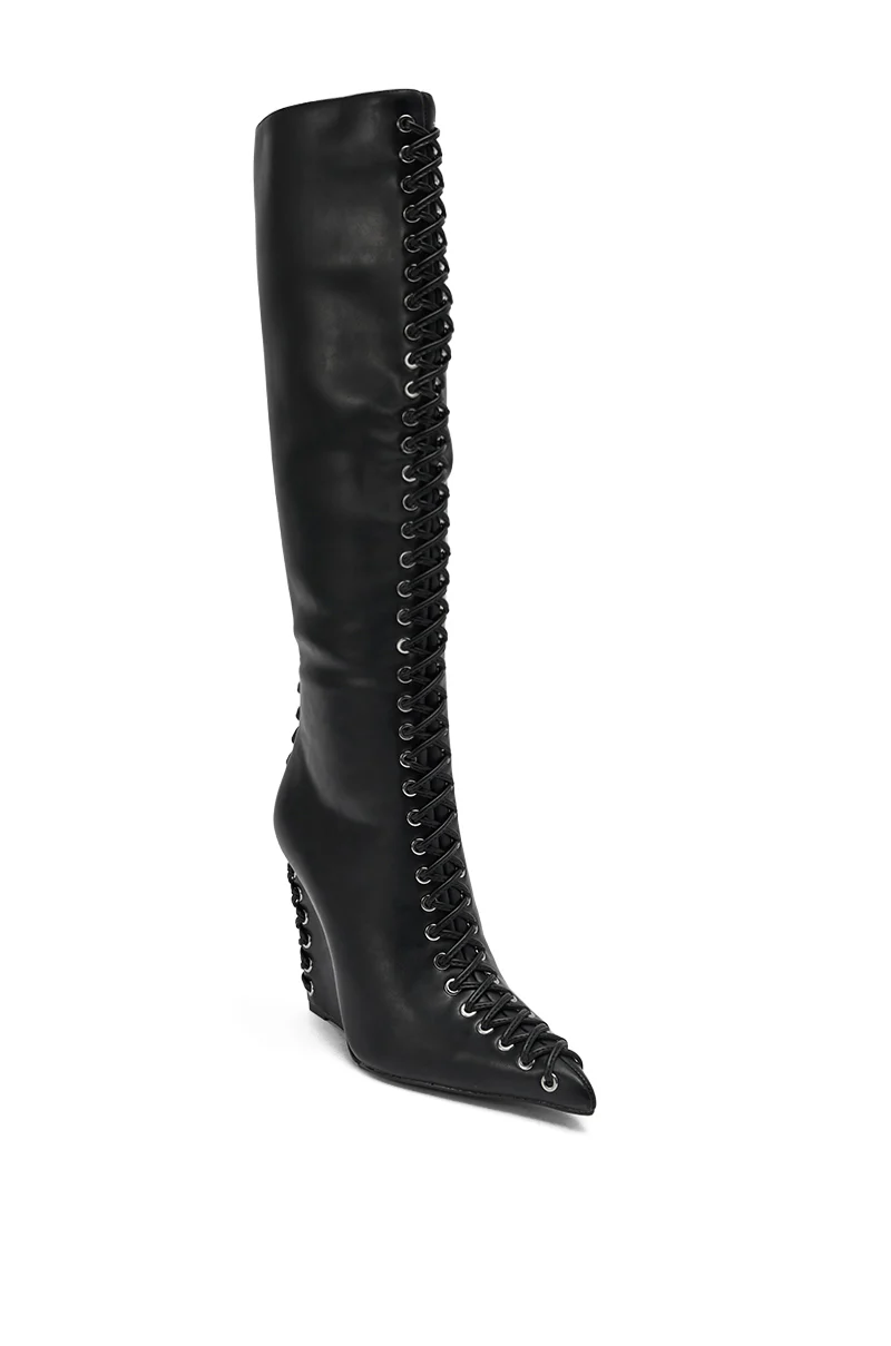 AZALEA WANG THAUMUS BLACK LACE UP WEDGE BOOT - Image 7