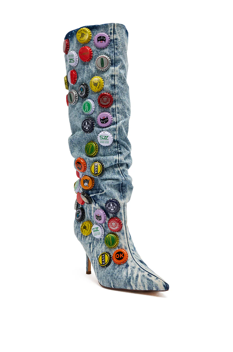 AZALEA WANG THELEN DENIM BOTTLE CAP STILETTO BOOT - Image 5