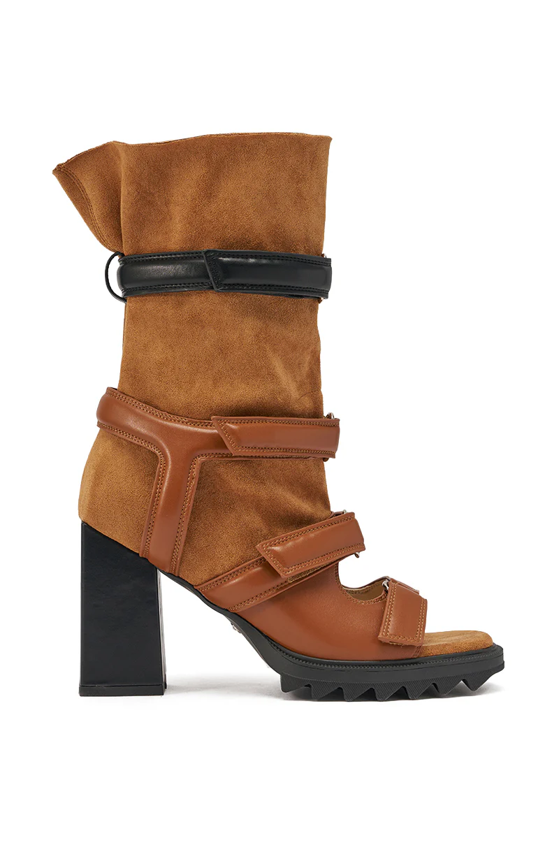 AZALEA WANG THIERRY TAN FAUX SUEDE OPEN TOE CHUNKY BOOTIE - Image 3