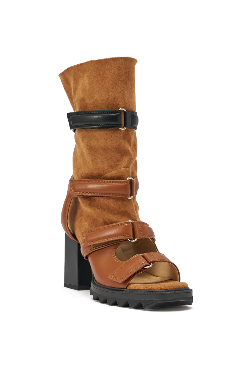 AZALEA WANG THIERRY TAN FAUX SUEDE OPEN TOE CHUNKY BOOTIE - Image 4