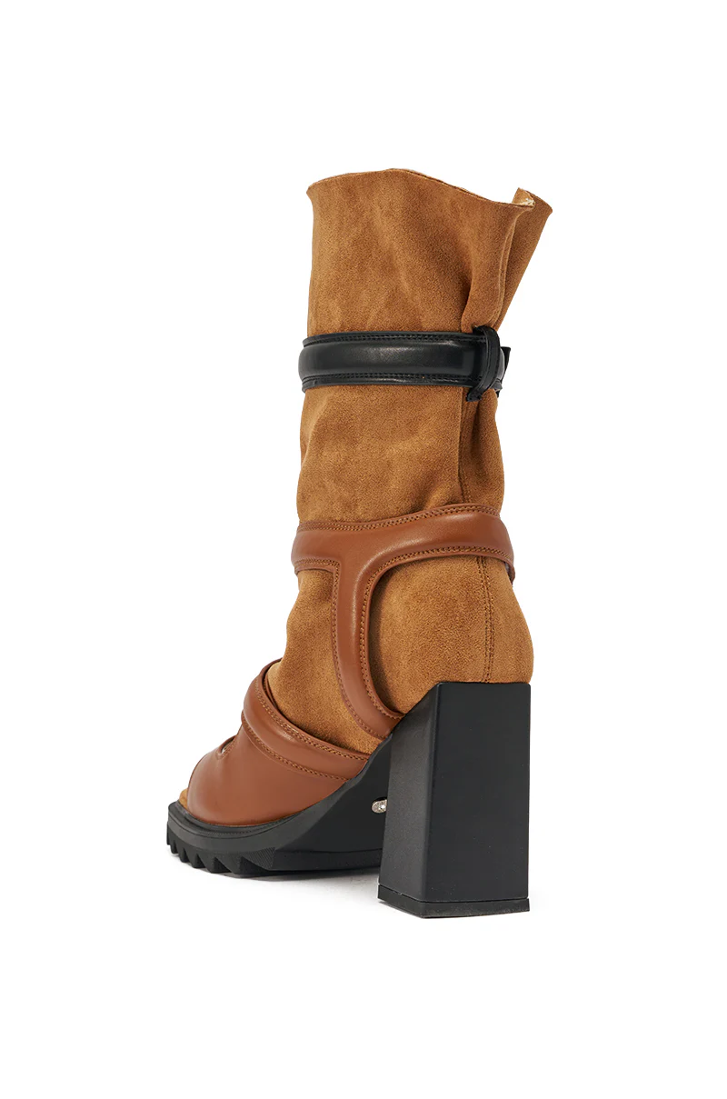 AZALEA WANG THIERRY TAN FAUX SUEDE OPEN TOE CHUNKY BOOTIE - Image 5