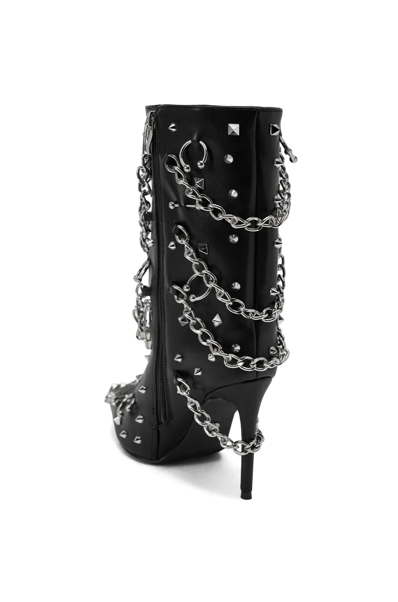 AZALEA WANG THRIGRUN BLACK SILVER HARDWARE STILETTO BOOTIE - Image 10