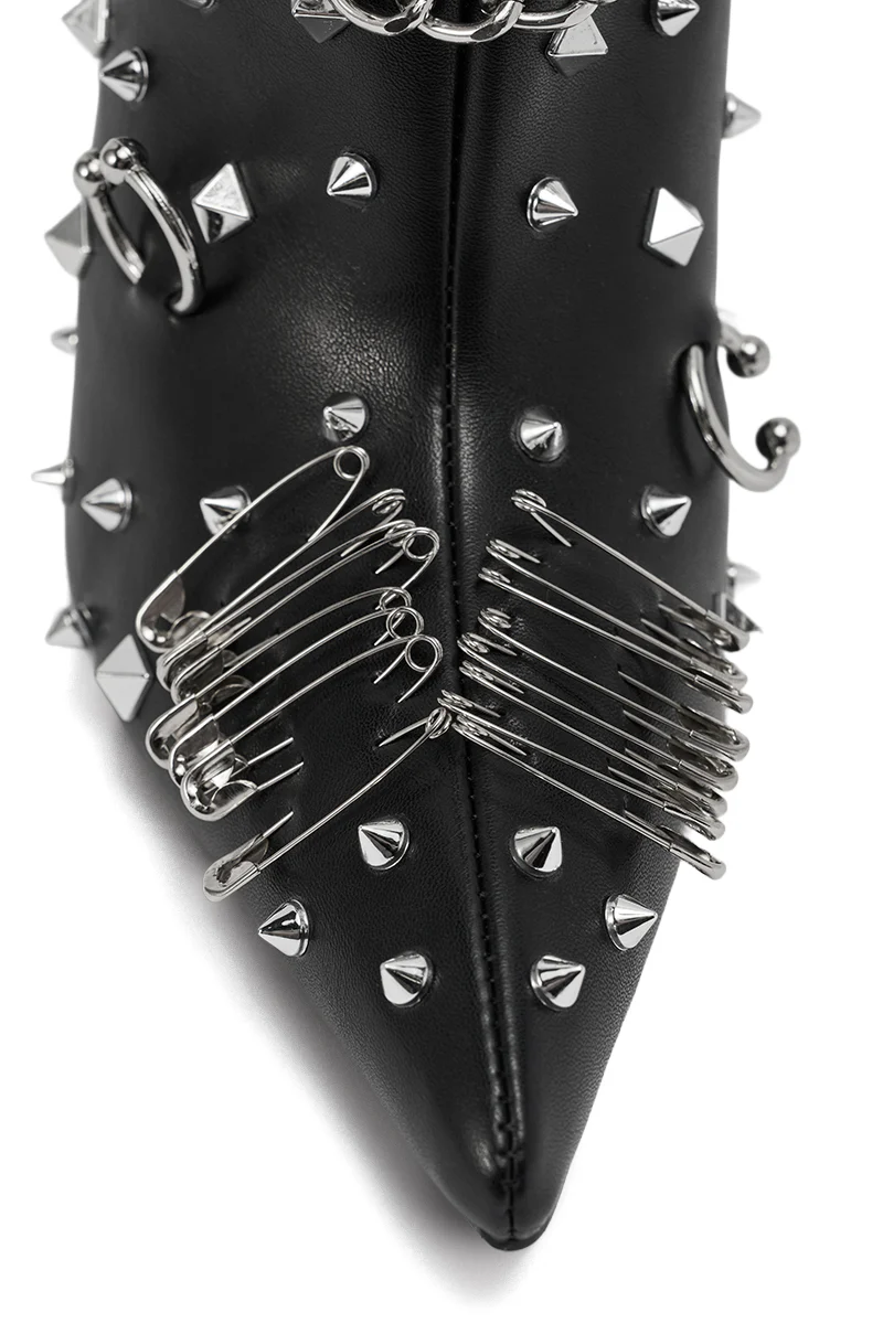 AZALEA WANG THRIGRUN BLACK SILVER HARDWARE STILETTO BOOTIE - Image 11