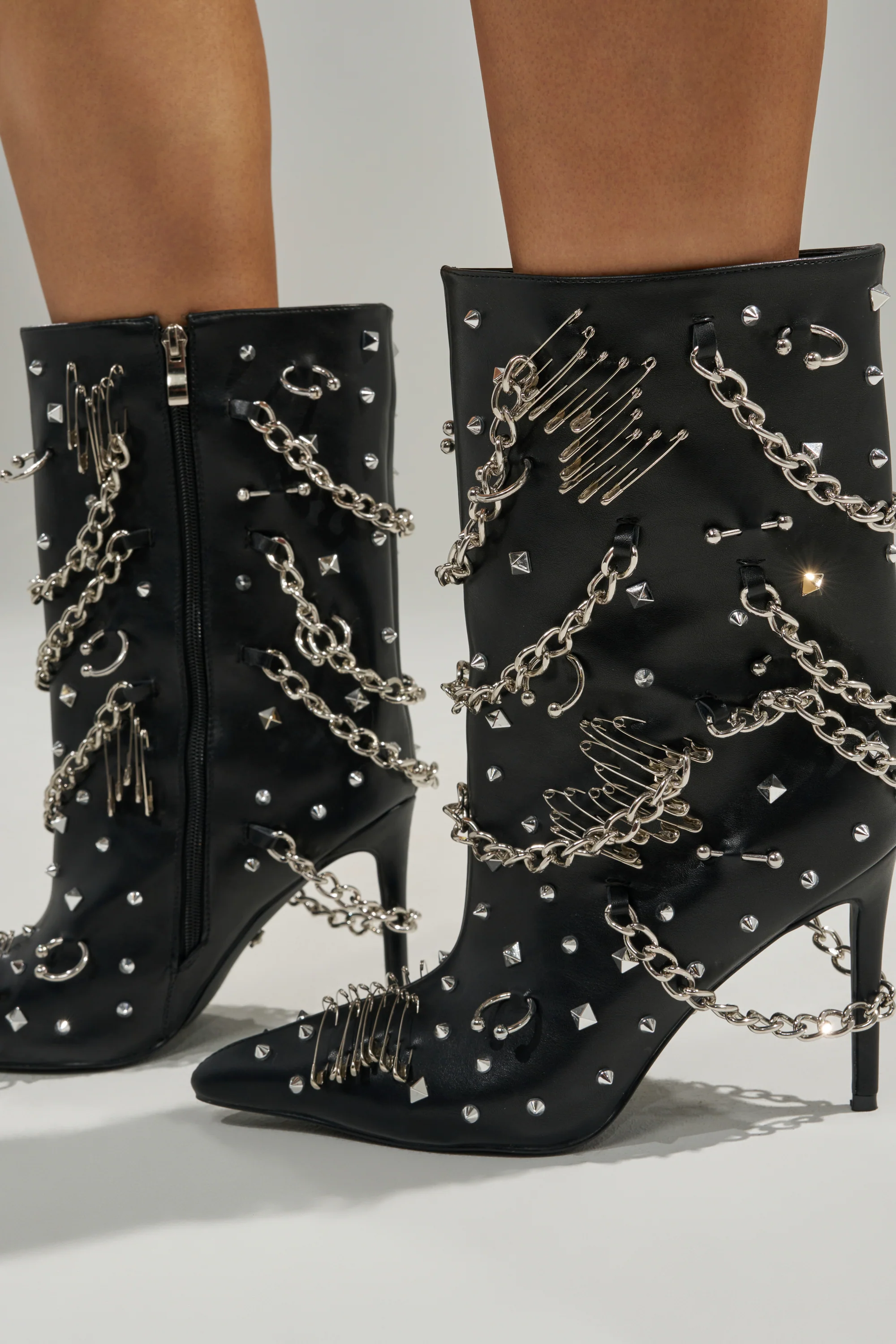 AZALEA WANG THRIGRUN BLACK SILVER HARDWARE STILETTO BOOTIE - Image 7