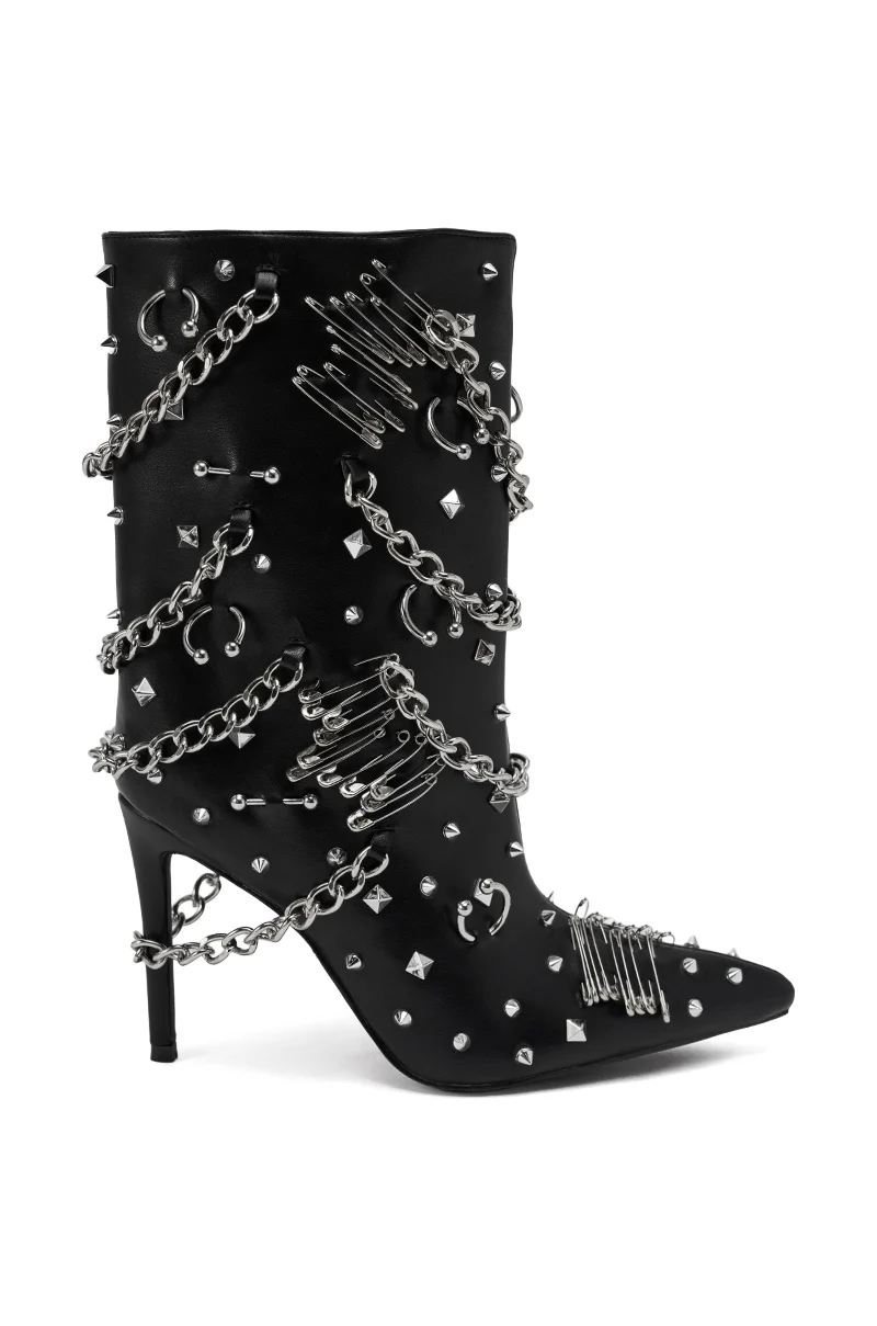 AZALEA WANG THRIGRUN BLACK SILVER HARDWARE STILETTO BOOTIE - Image 8