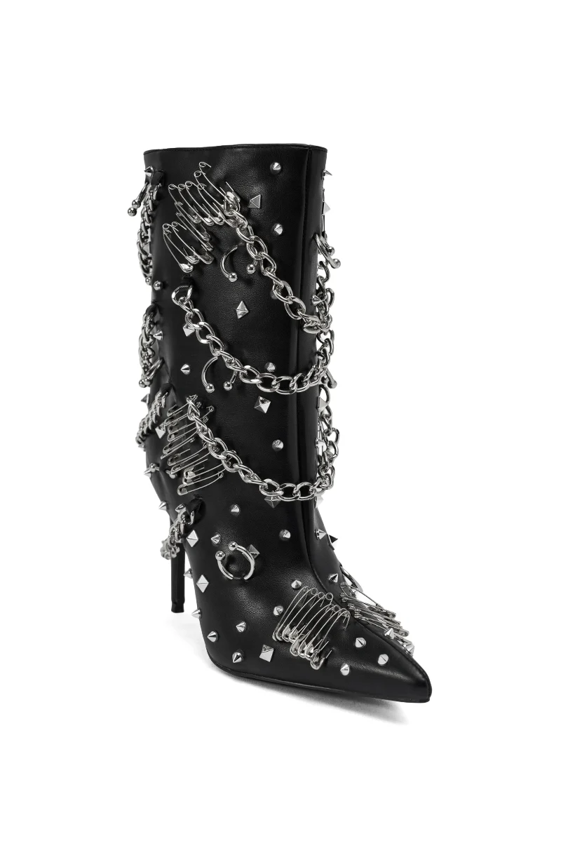 AZALEA WANG THRIGRUN BLACK SILVER HARDWARE STILETTO BOOTIE - Image 9
