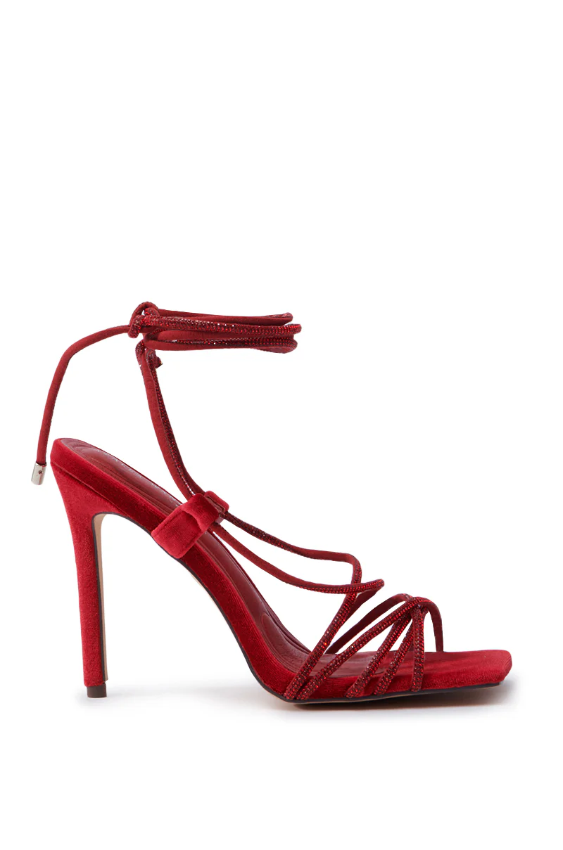 AZALEA WANG THUNDERMINE RED VELVET EMBELLISHED STILETTO SANDAL - Image 6
