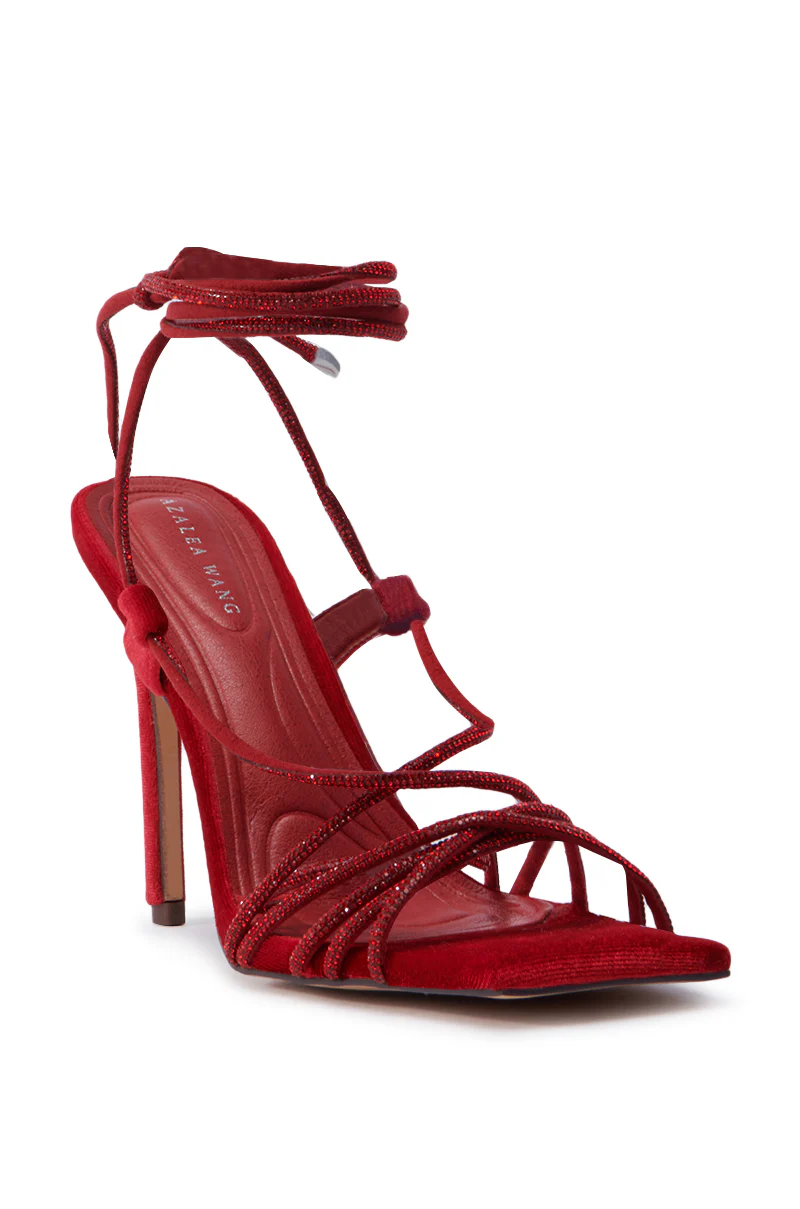 AZALEA WANG THUNDERMINE RED VELVET EMBELLISHED STILETTO SANDAL - Image 7