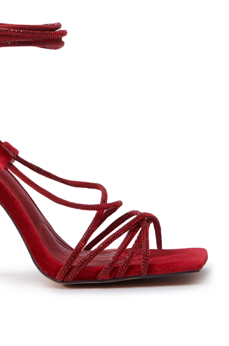 AZALEA WANG THUNDERMINE RED VELVET EMBELLISHED STILETTO SANDAL - Image 9