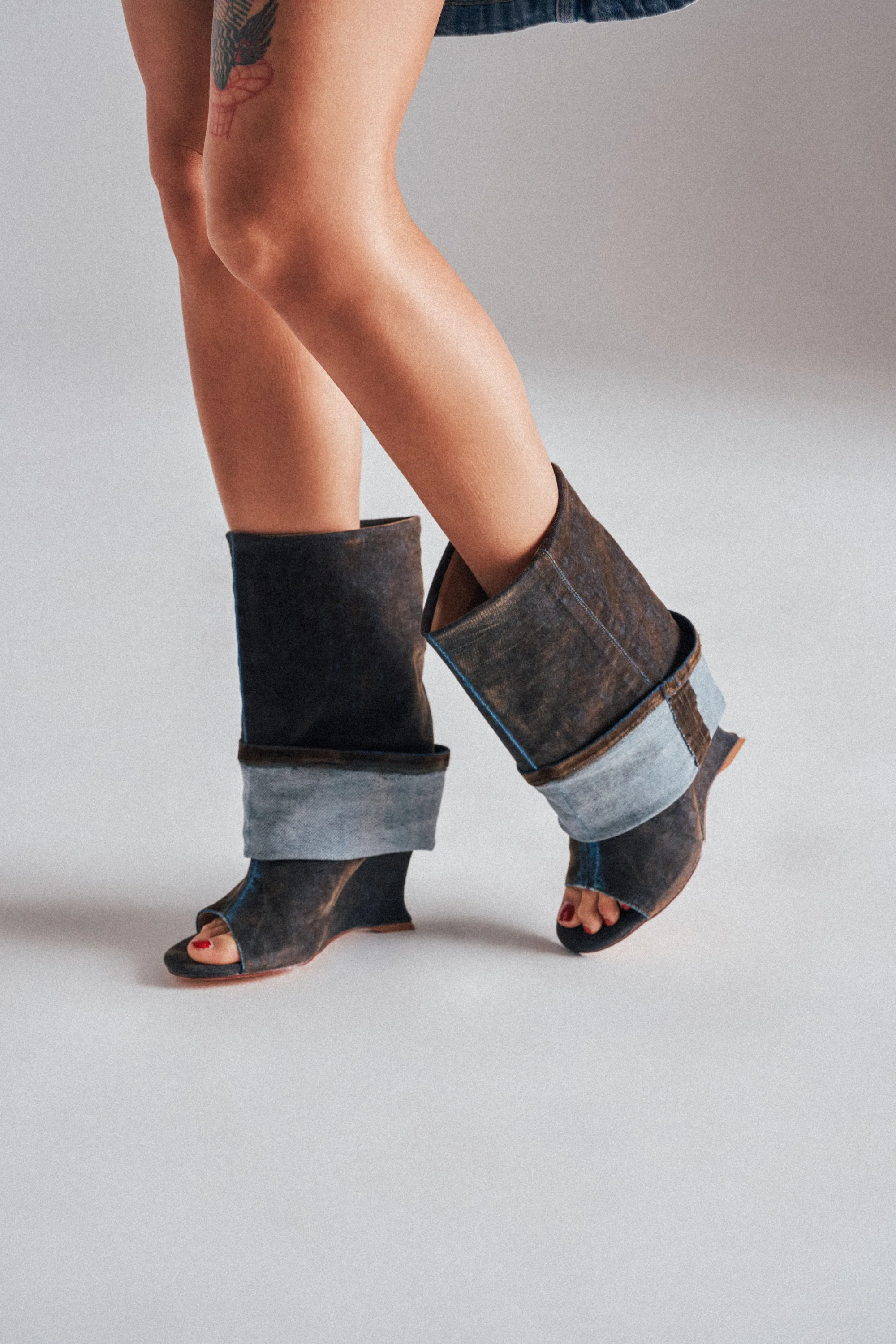 AZALEA WANG TIN BROWN CUFFED WEDGE BOOTIE - Image 2