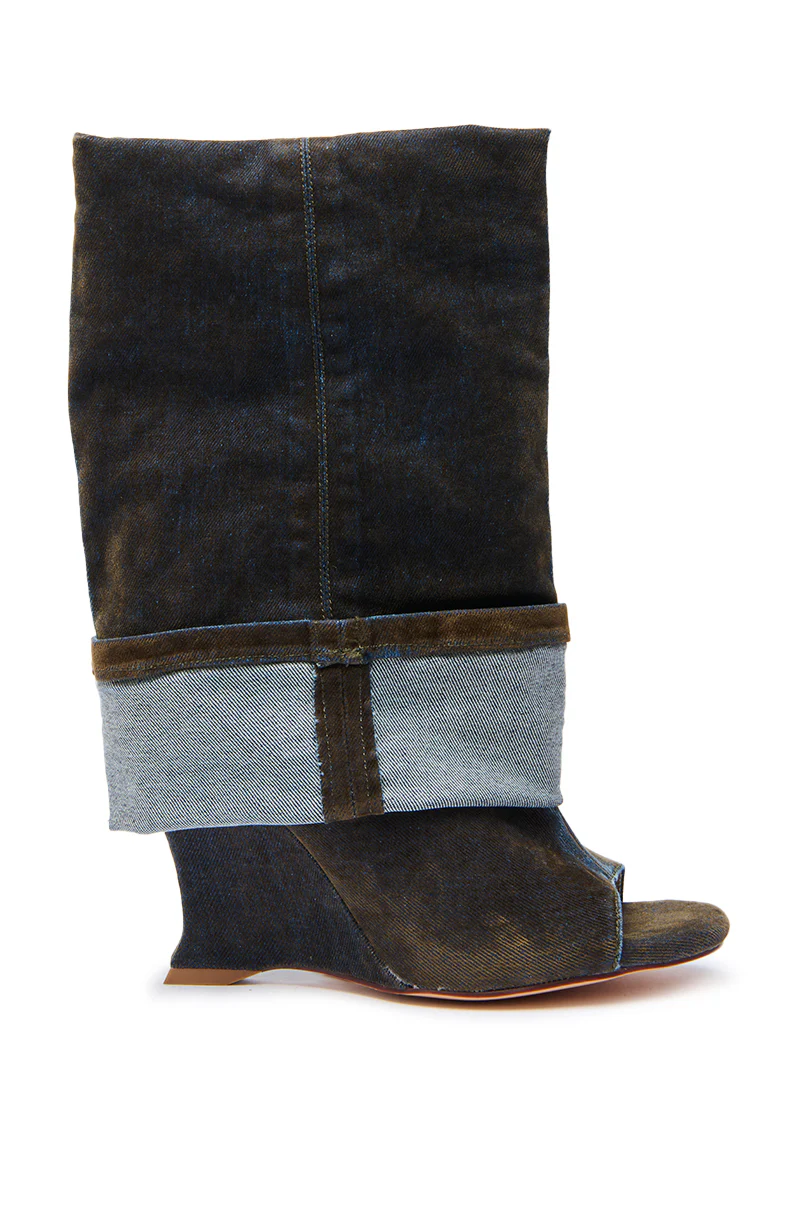 AZALEA WANG TIN BROWN CUFFED WEDGE BOOTIE - Image 4
