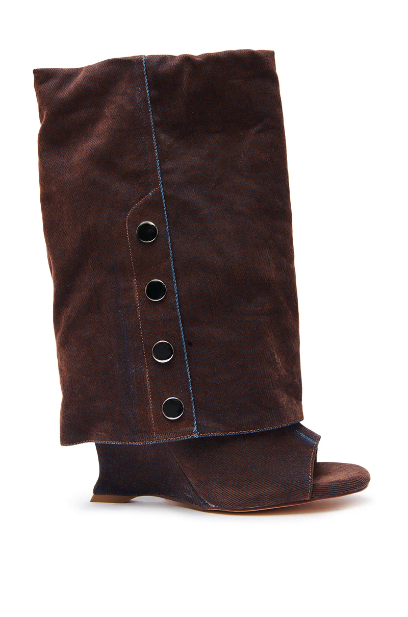 AZALEA WANG TINSELED BURNT ORANGE HIDDEN WEDGE OPEN TOE BOOTIE - Image 2