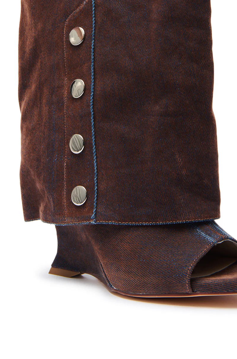 AZALEA WANG TINSELED BURNT ORANGE HIDDEN WEDGE OPEN TOE BOOTIE - Image 5