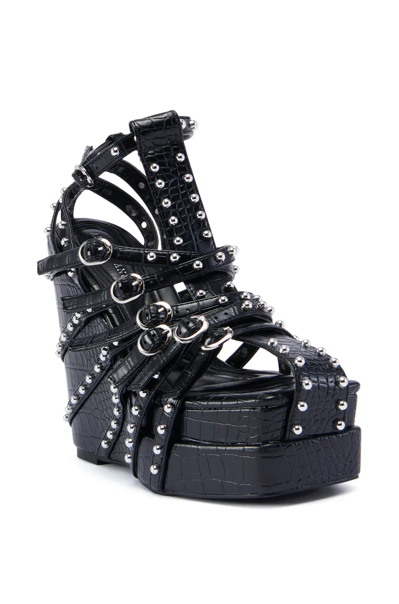 AZALEA WANG TITANIA BLACK WEDGE SANDAL - Image 5