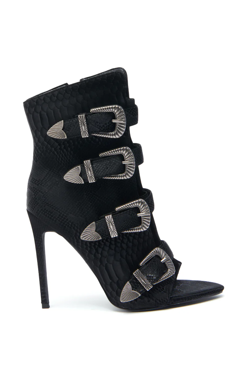 AZALEA WANG TJEERD BLACK WESTERN BUCKLE OPEN TOE BOOTIE - Image 5