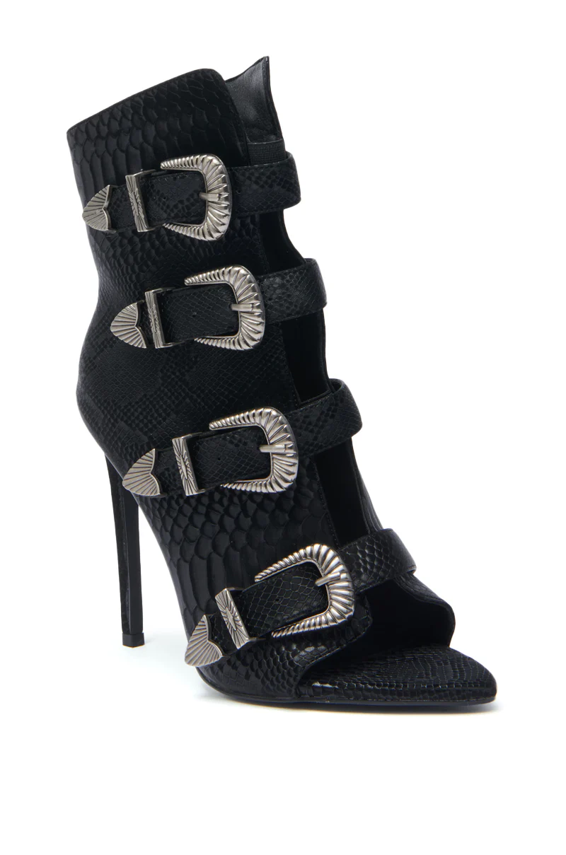 AZALEA WANG TJEERD BLACK WESTERN BUCKLE OPEN TOE BOOTIE - Image 6