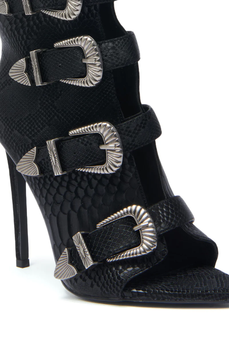 AZALEA WANG TJEERD BLACK WESTERN BUCKLE OPEN TOE BOOTIE - Image 8