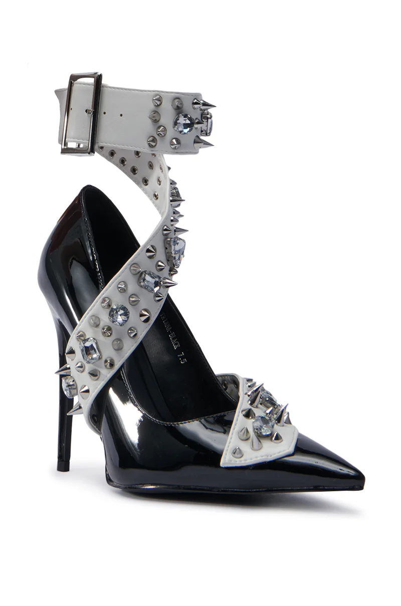 AZALEA WANG TRIANA BLACK PATENT EMBELLISHED PUMP - Image 4