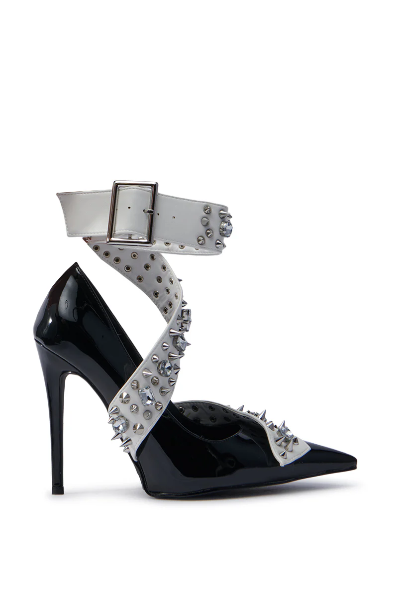 AZALEA WANG TRIANA BLACK PATENT EMBELLISHED PUMP - Image 7