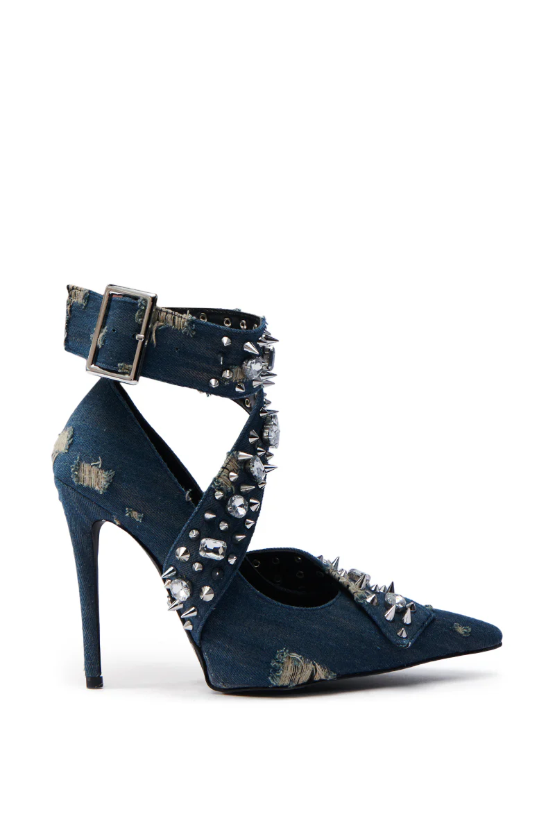 AZALEA WANG TRIANA DENIM EMBELLISHED PUMP - Image 4