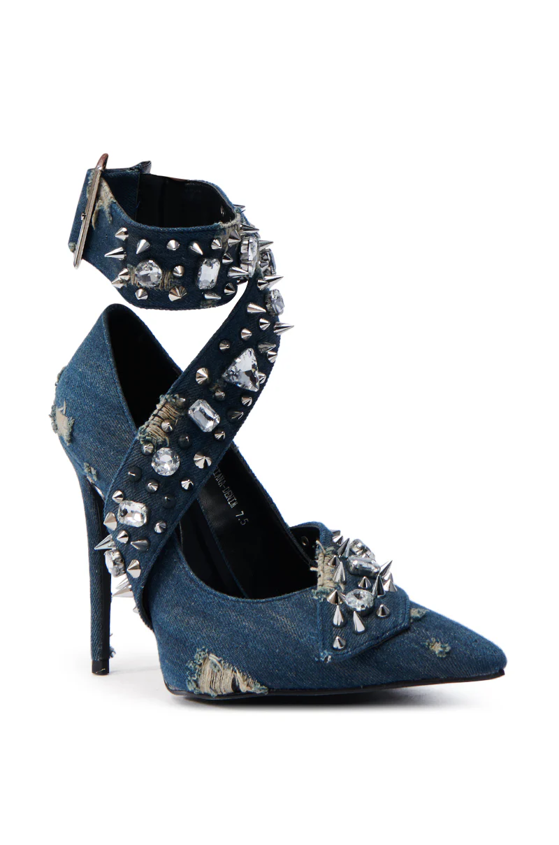 AZALEA WANG TRIANA DENIM EMBELLISHED PUMP - Image 5
