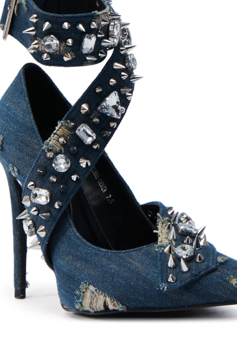 AZALEA WANG TRIANA DENIM EMBELLISHED PUMP - Image 7