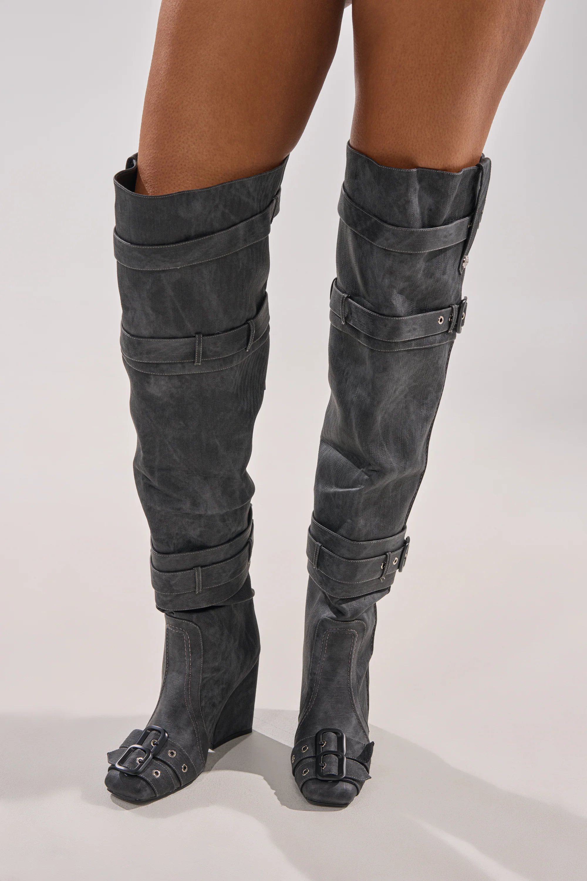 AZALEA WANG TRILLION CHARCOAL CHUNKY THIGH HIGH BOOT - Image 2