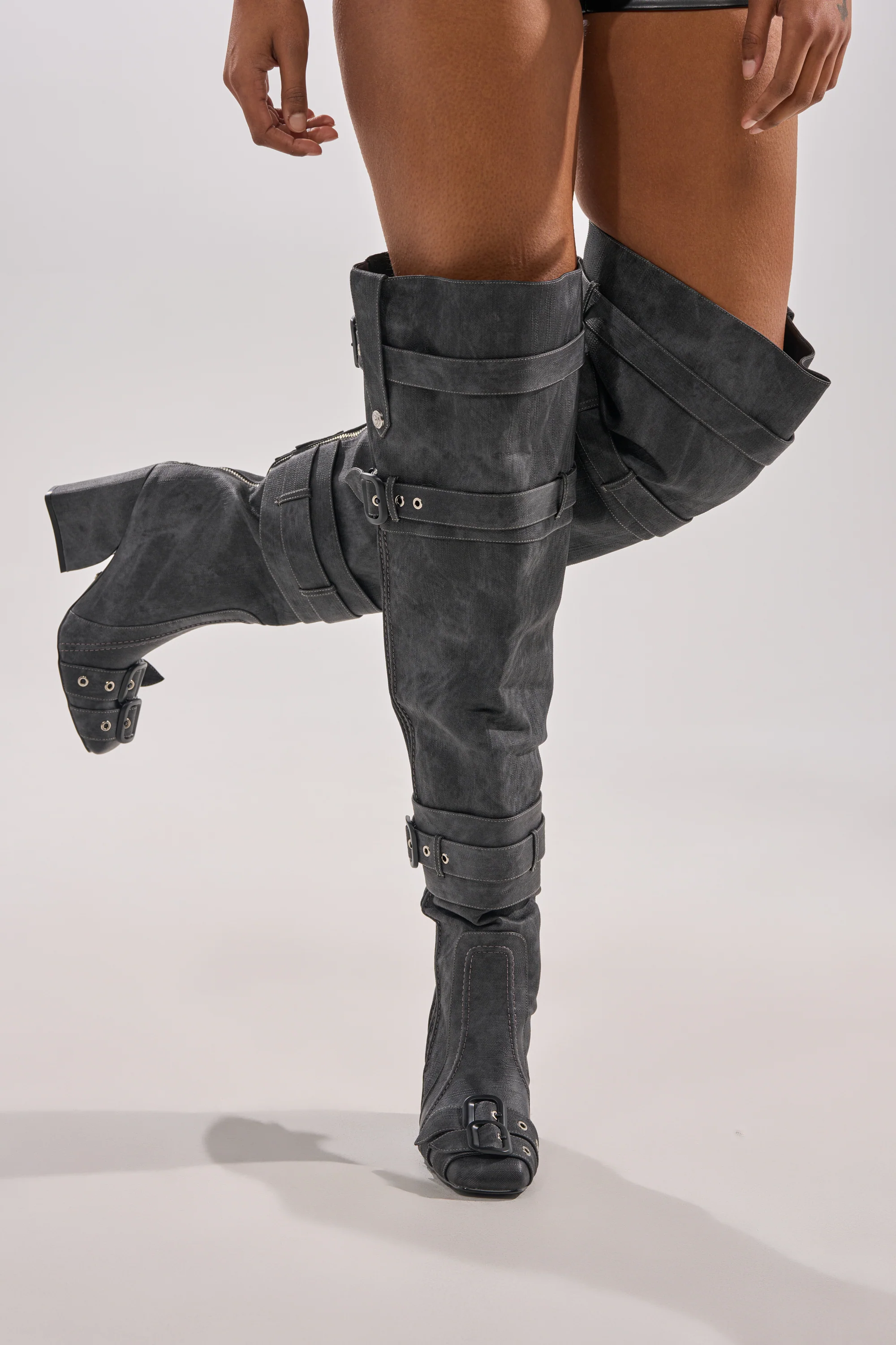 AZALEA WANG TRILLION CHARCOAL CHUNKY THIGH HIGH BOOT - Image 3