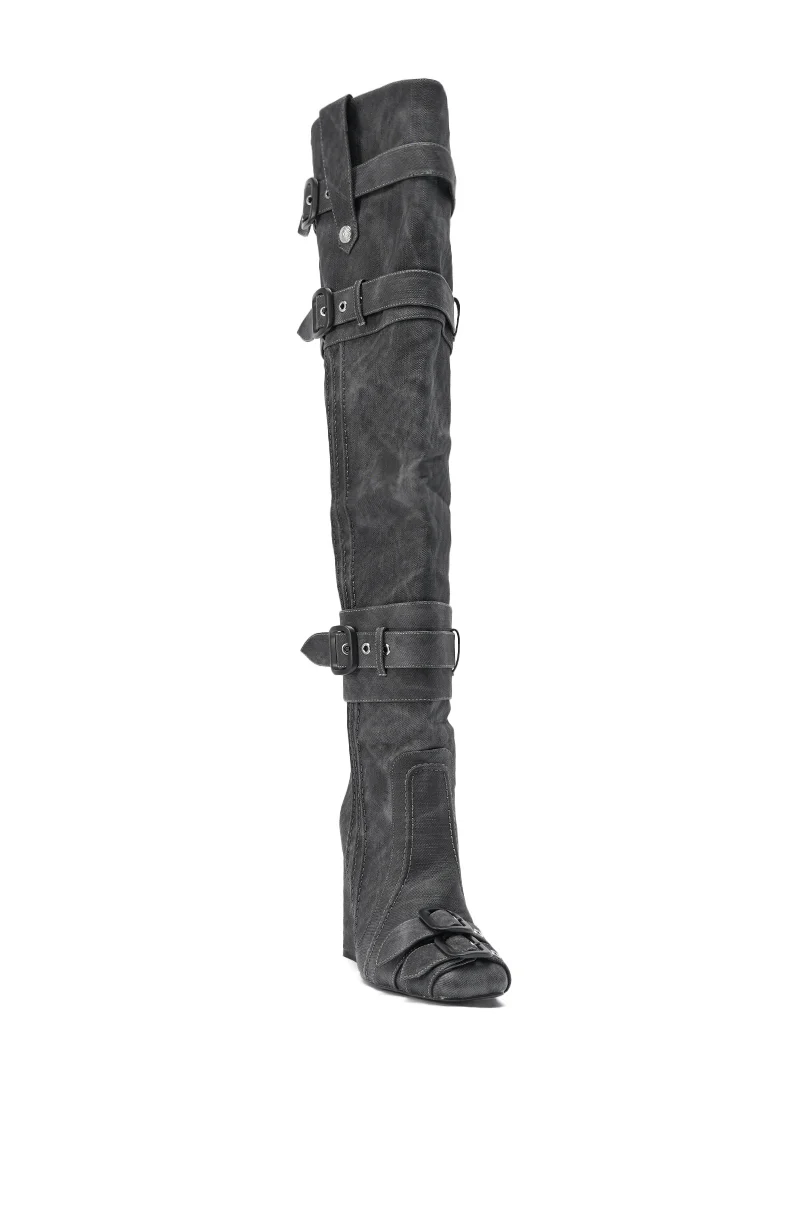 AZALEA WANG TRILLION CHARCOAL CHUNKY THIGH HIGH BOOT - Image 5
