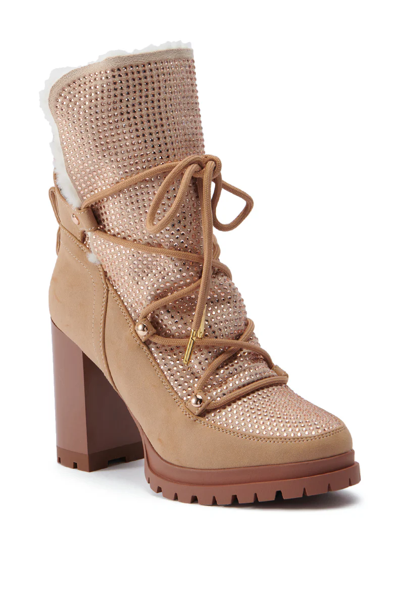 AZALEA WANG TWILLA EMBELLISHED TAN CHUNKY BOOTIE - Image 6