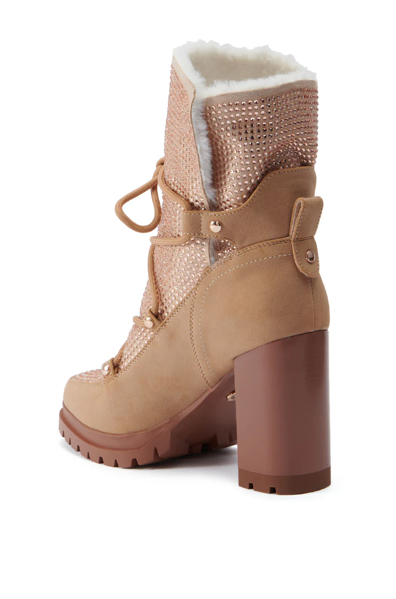 AZALEA WANG TWILLA EMBELLISHED TAN CHUNKY BOOTIE - Image 7
